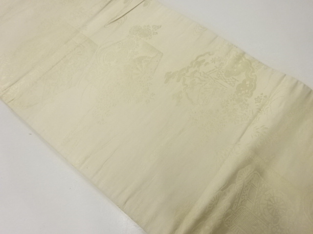 JAPANESE KIMONO / ANTIQUE MARU OBI / SILK / WOVEN CARRIAGE WITH PINE & FLOWER